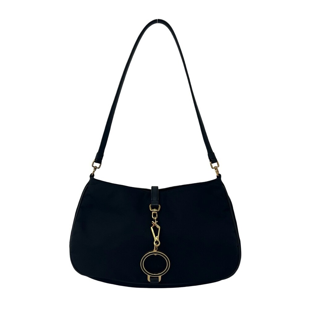 PRADA Triangle Logo Hardware Circle Plate Nylon Leather Genuine Semi One Shou...